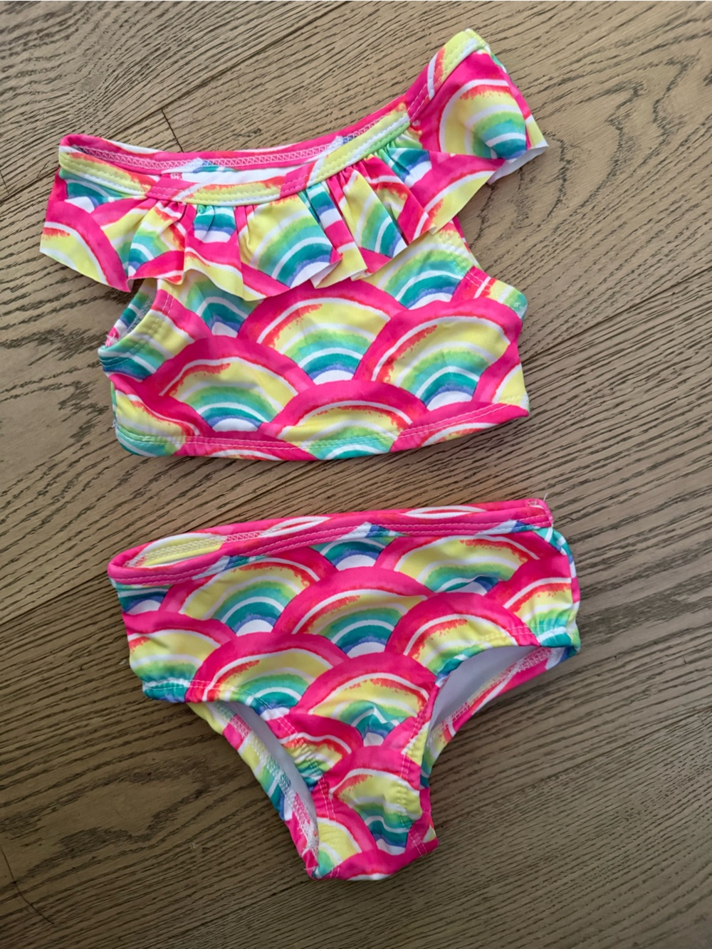 Penelope Mack Neon Pink Rainbow Scallop Two-Piece Swim Set